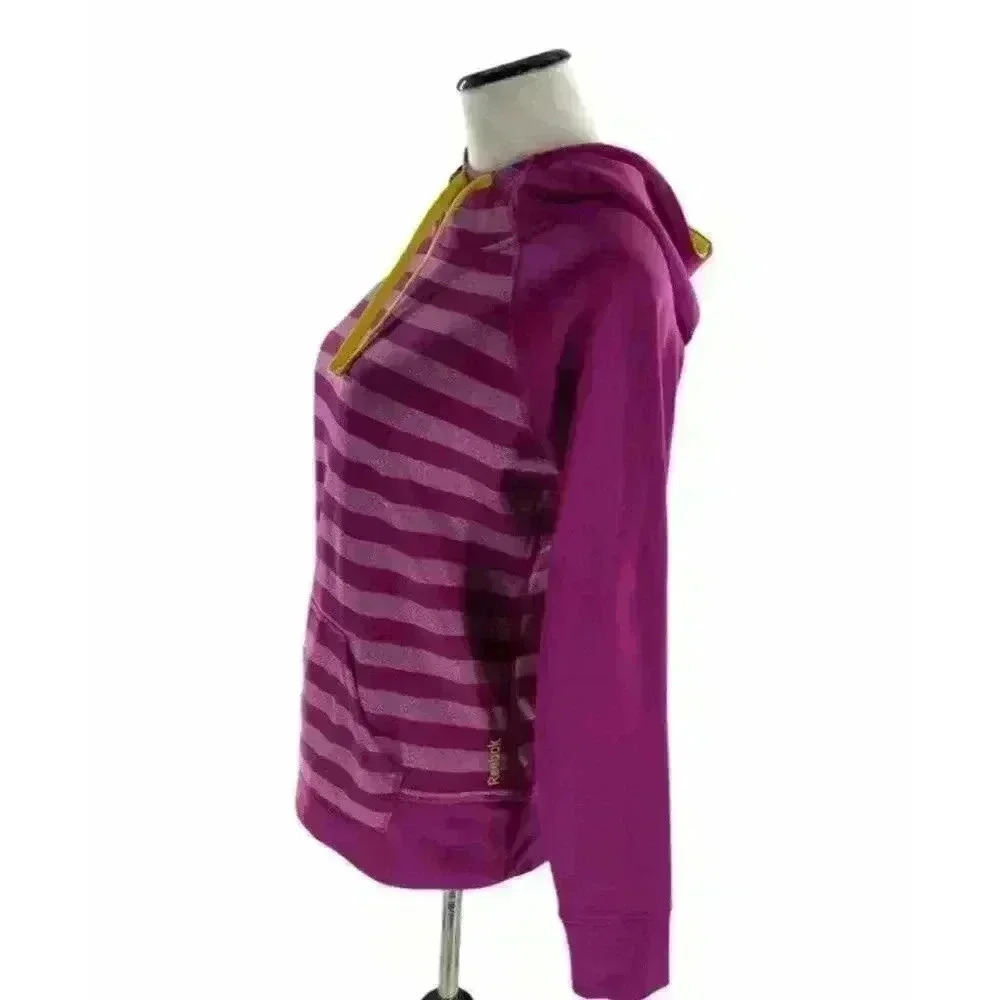 Reebok Womens Purple Striped Yellow Long Sleeve Pullover Hoodie Size Extra Small - Picture 2 of 9